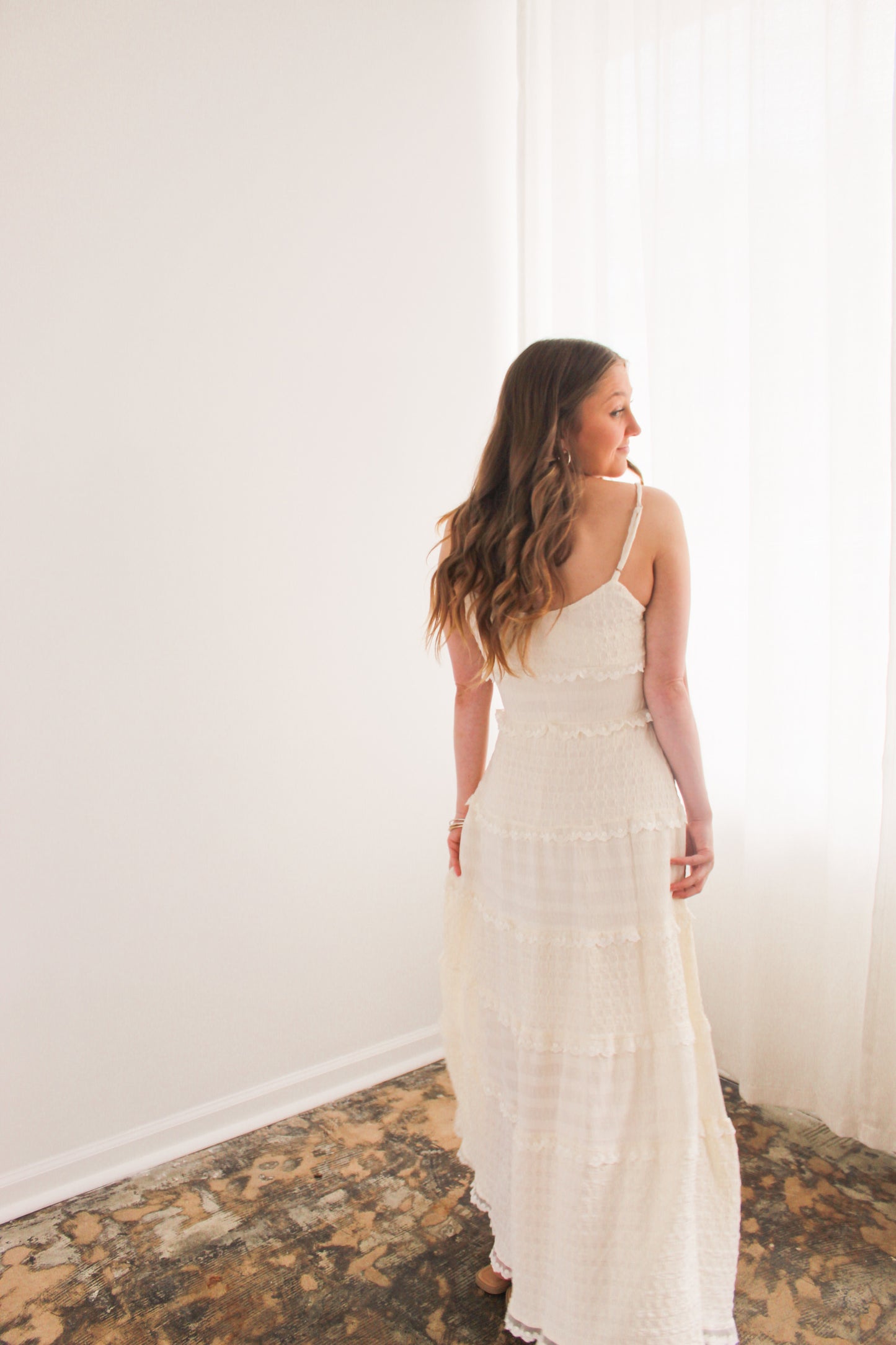 Ivory Sleeveless Tiered Maxi Dress