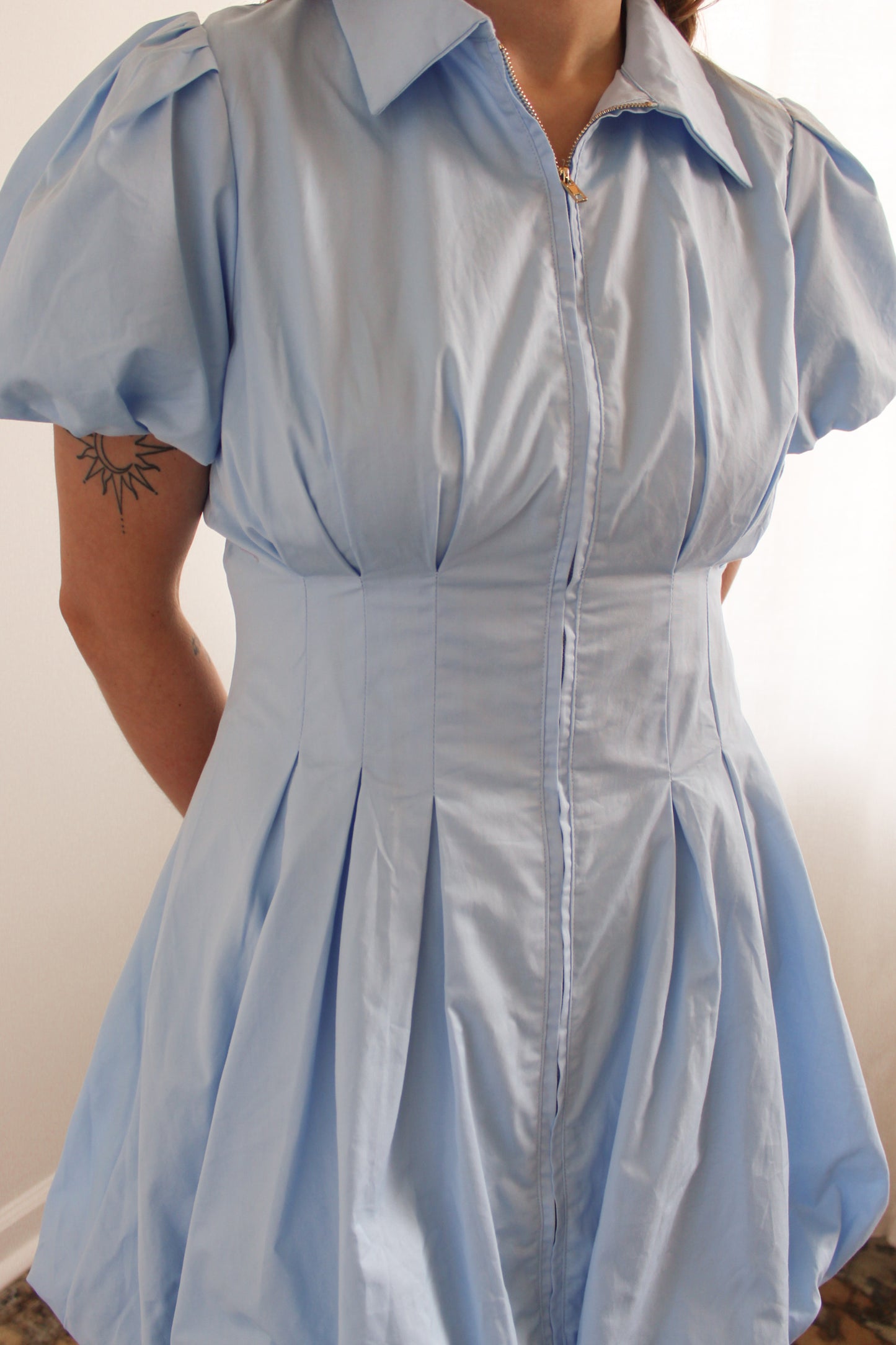 Sky Blue Zip Front Mini Dress