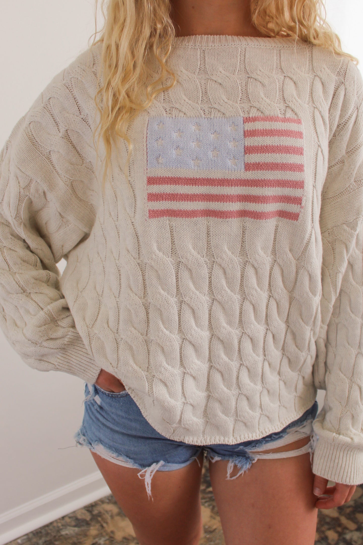 American Flag Cable Knit Sweater