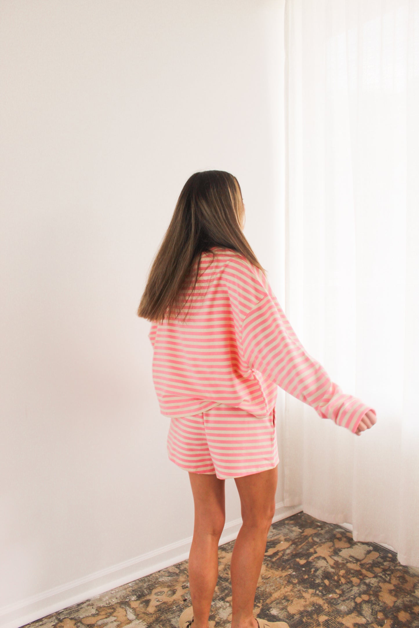 Pink & Cream Stripe Lounge Set