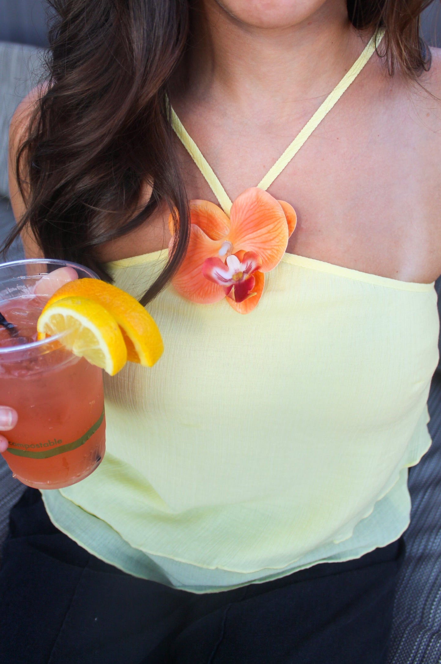 Hello Sunshine Yellow Halter Flower Top