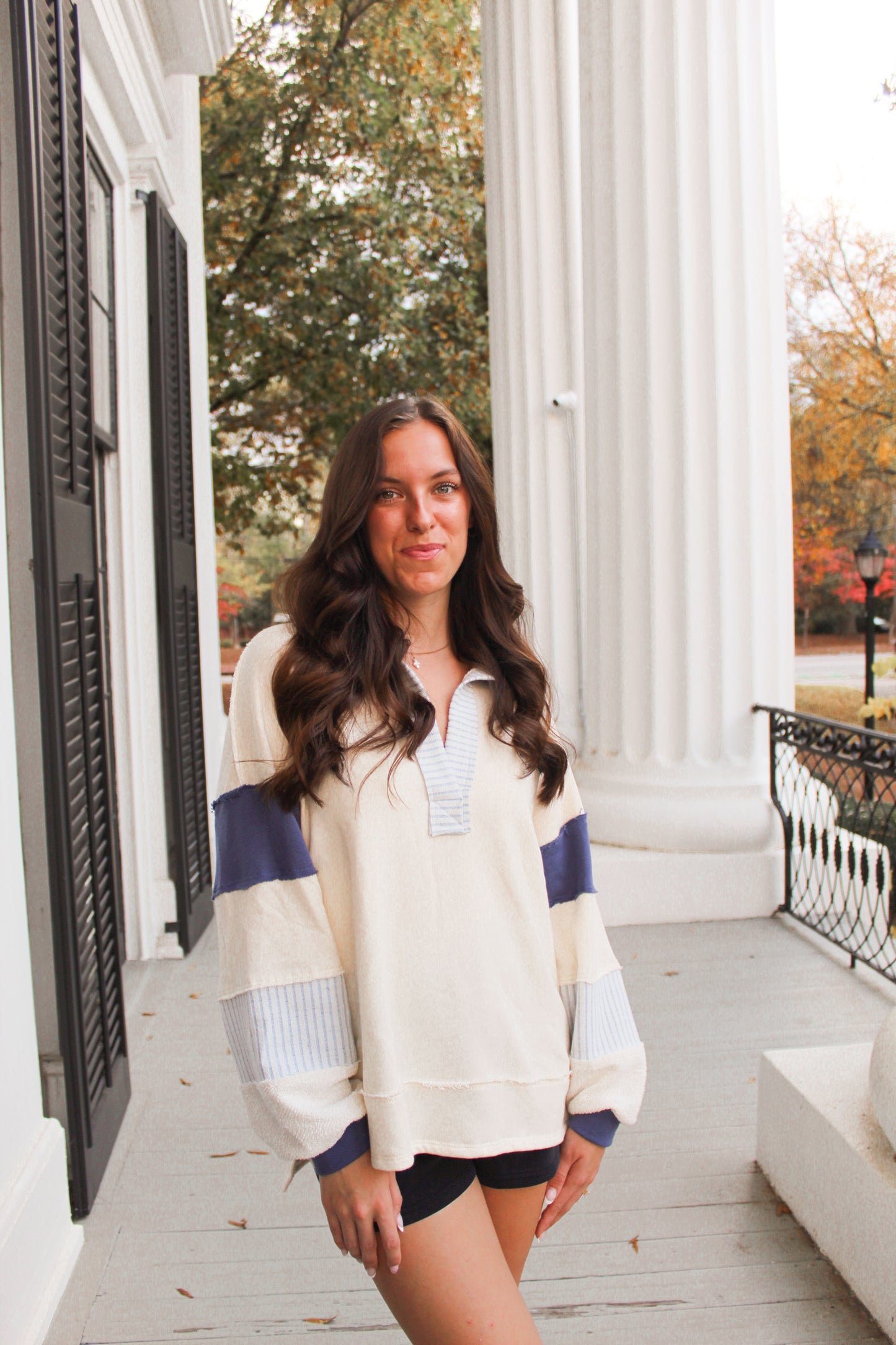Ivory & Navy Color Block Stripe Sweater