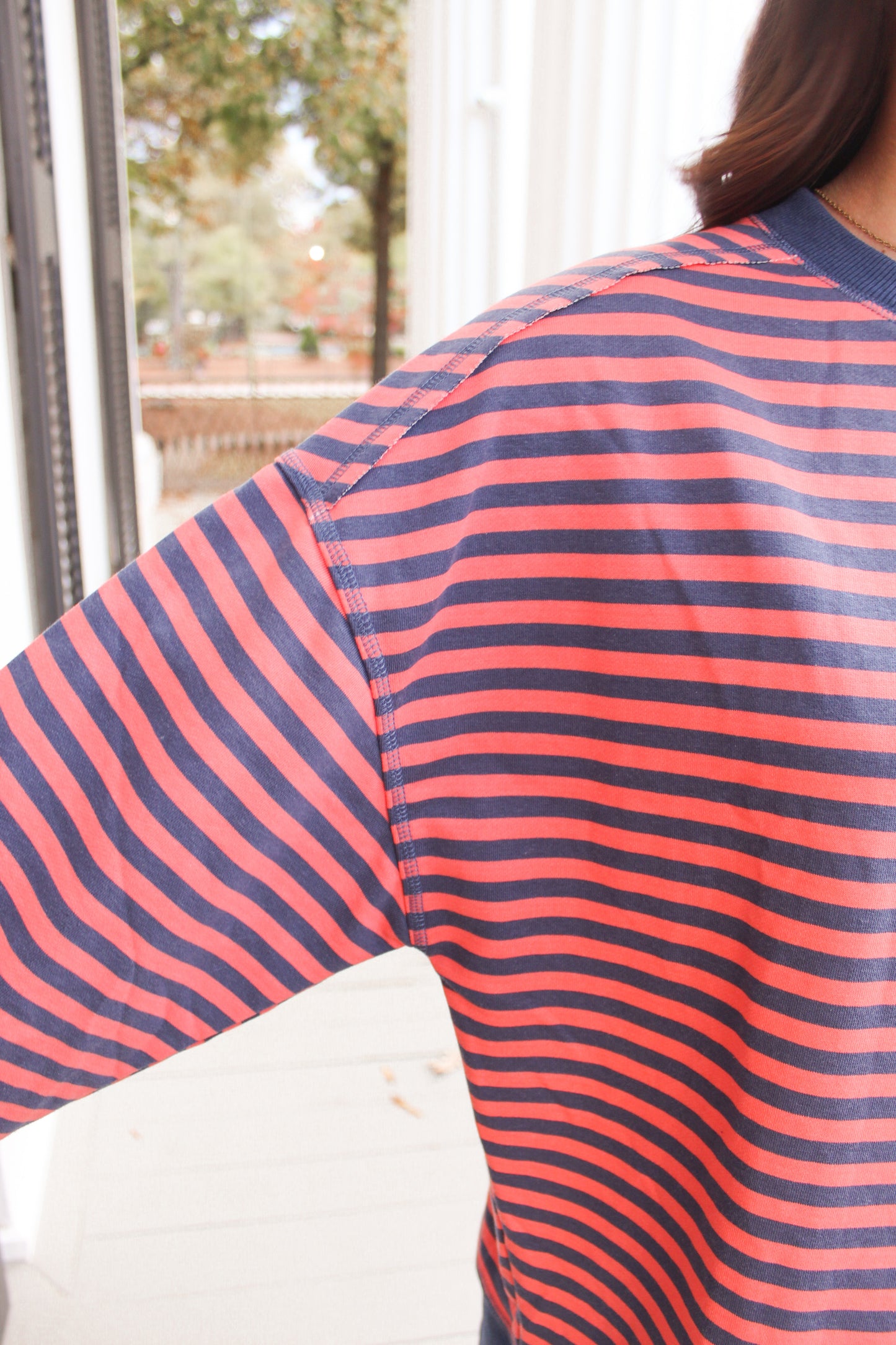 Coral & Navy Stripe Top