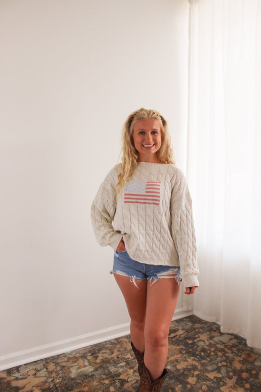 American Flag Cable Knit Sweater