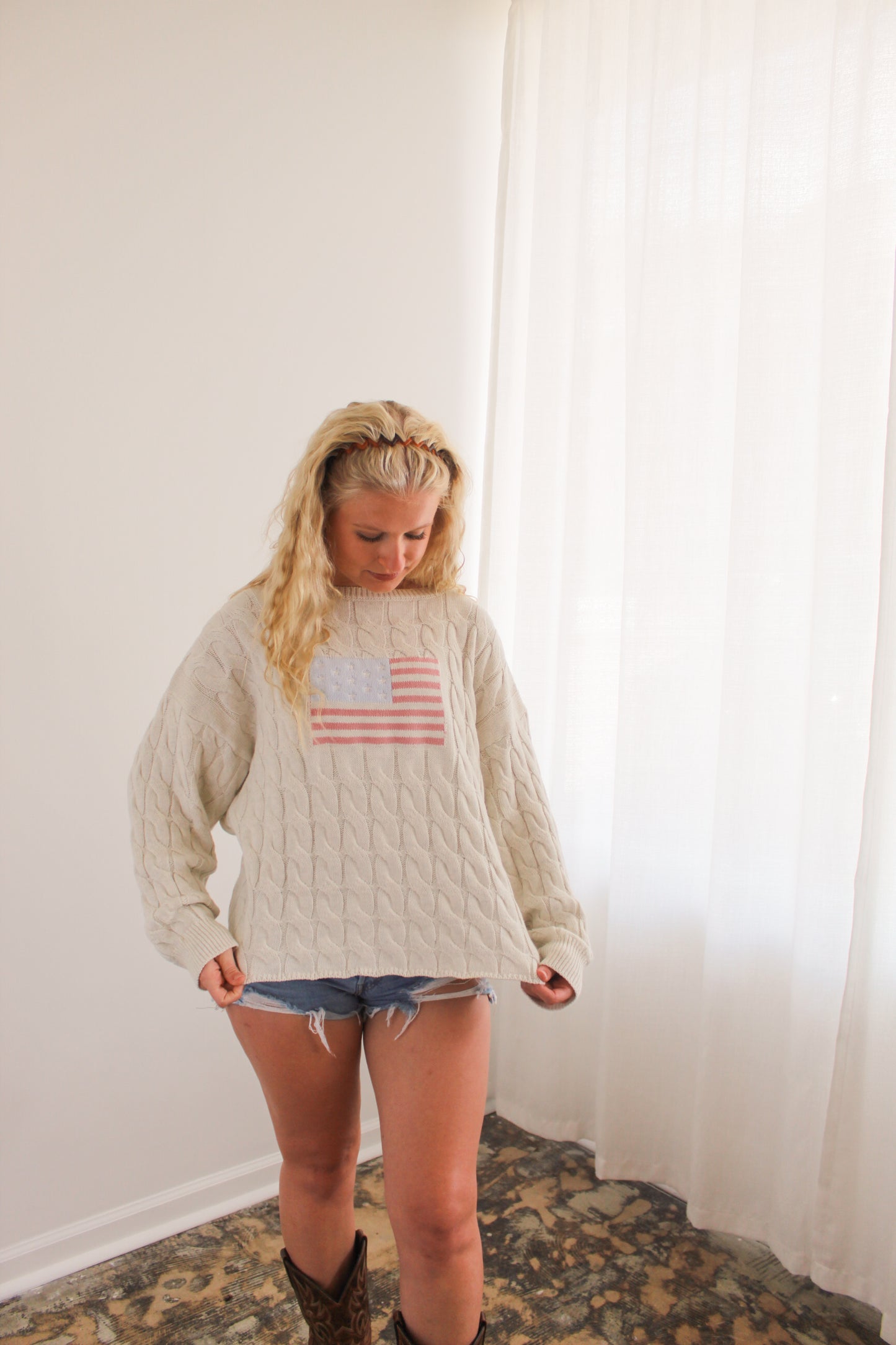 American Flag Cable Knit Sweater