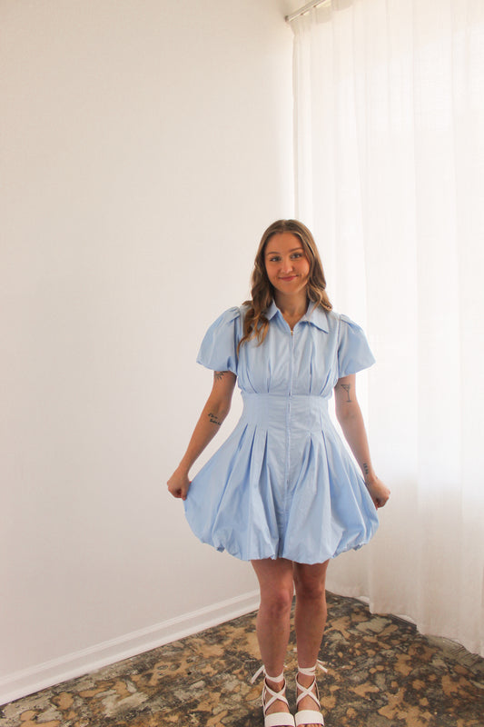 Sky Blue Zip Front Mini Dress
