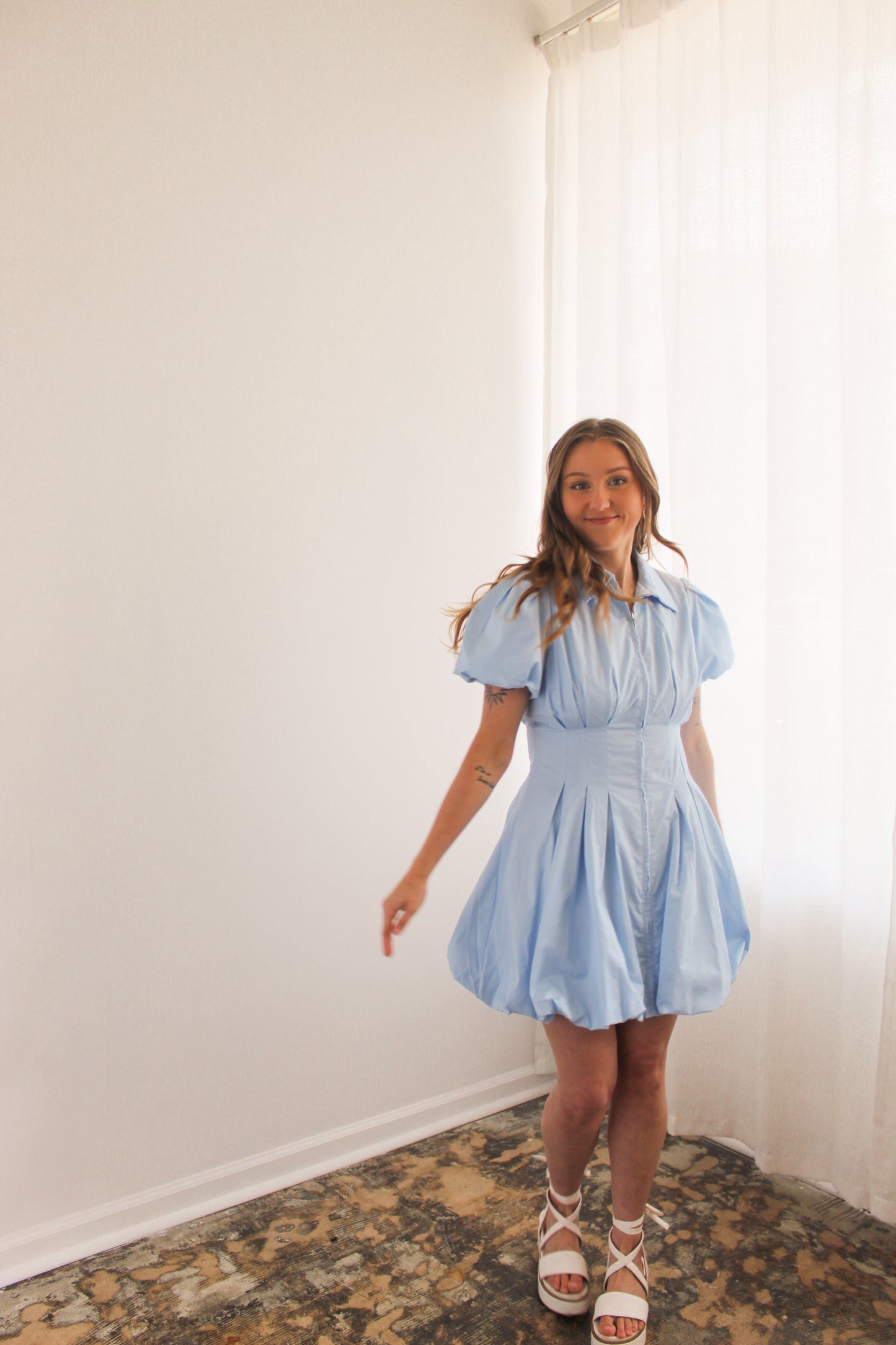 Sky Blue Zip Front Mini Dress