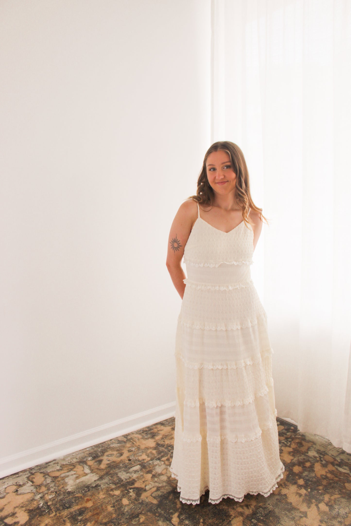Ivory Sleeveless Tiered Maxi Dress