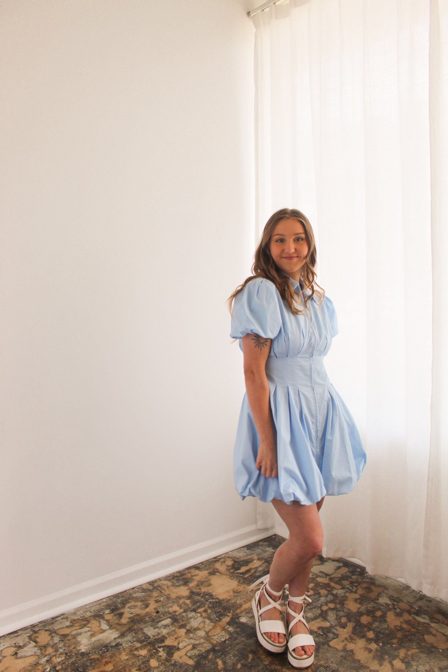 Sky Blue Zip Front Mini Dress