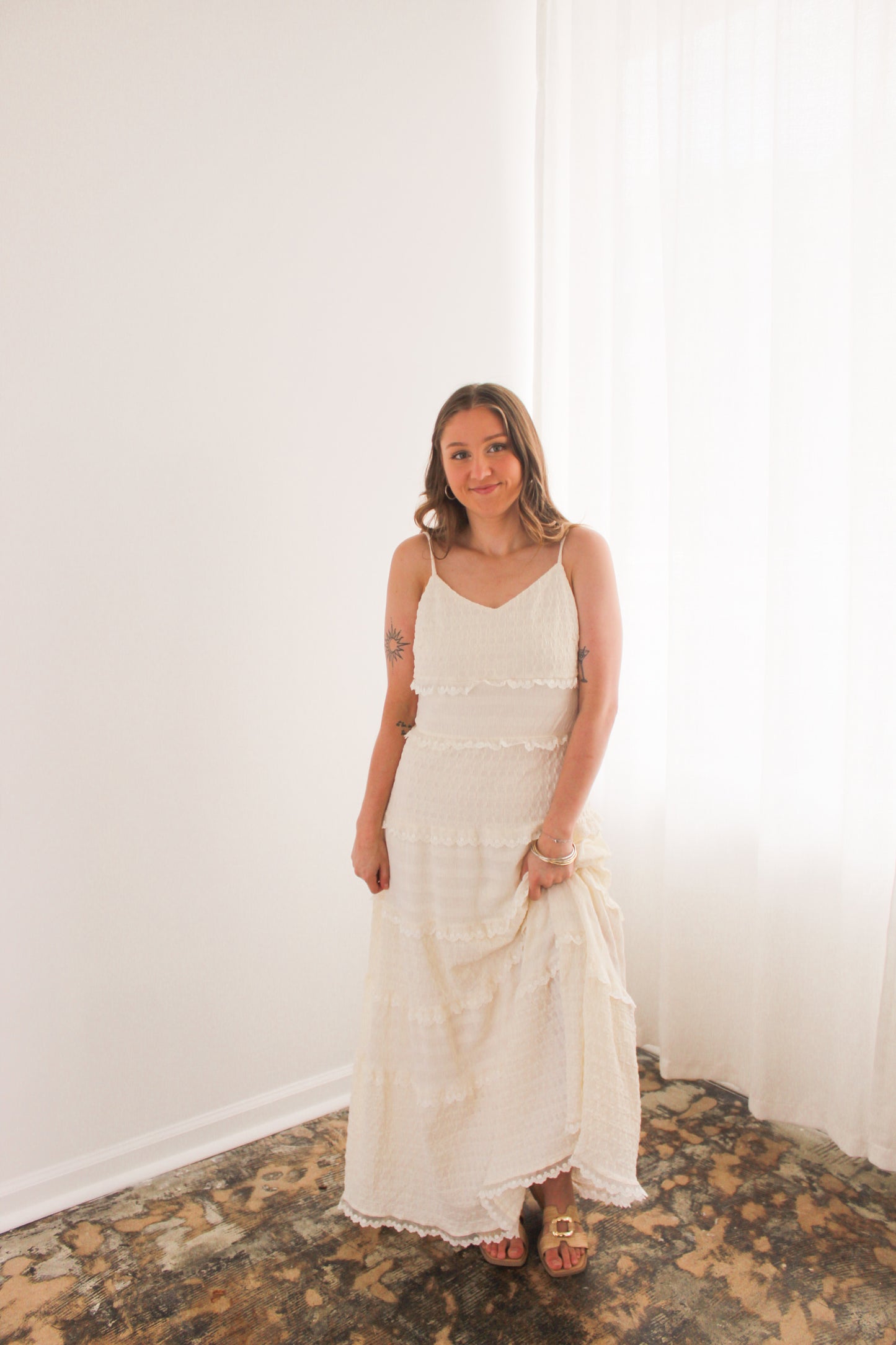 Ivory Sleeveless Tiered Maxi Dress
