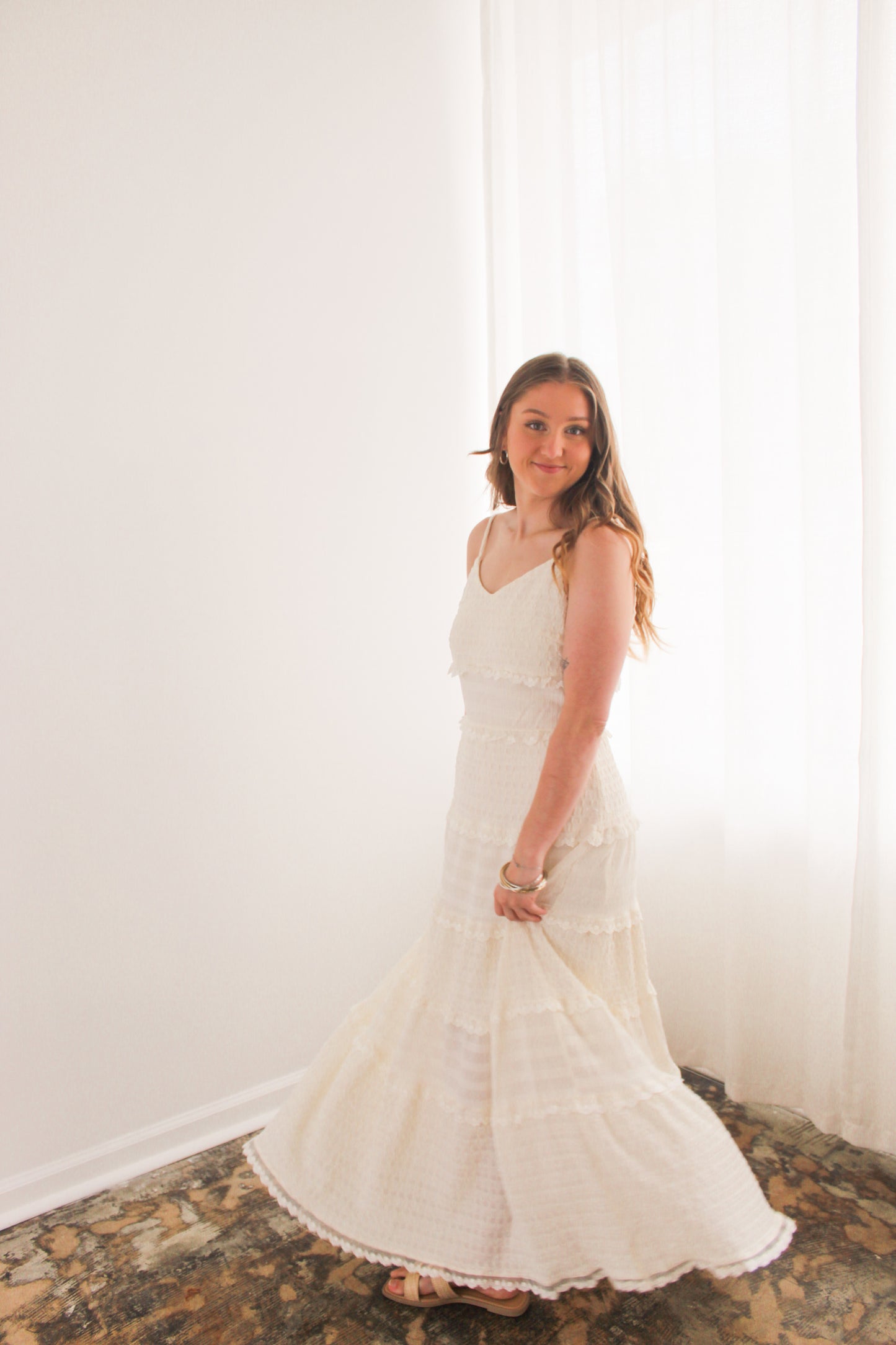 Ivory Sleeveless Tiered Maxi Dress