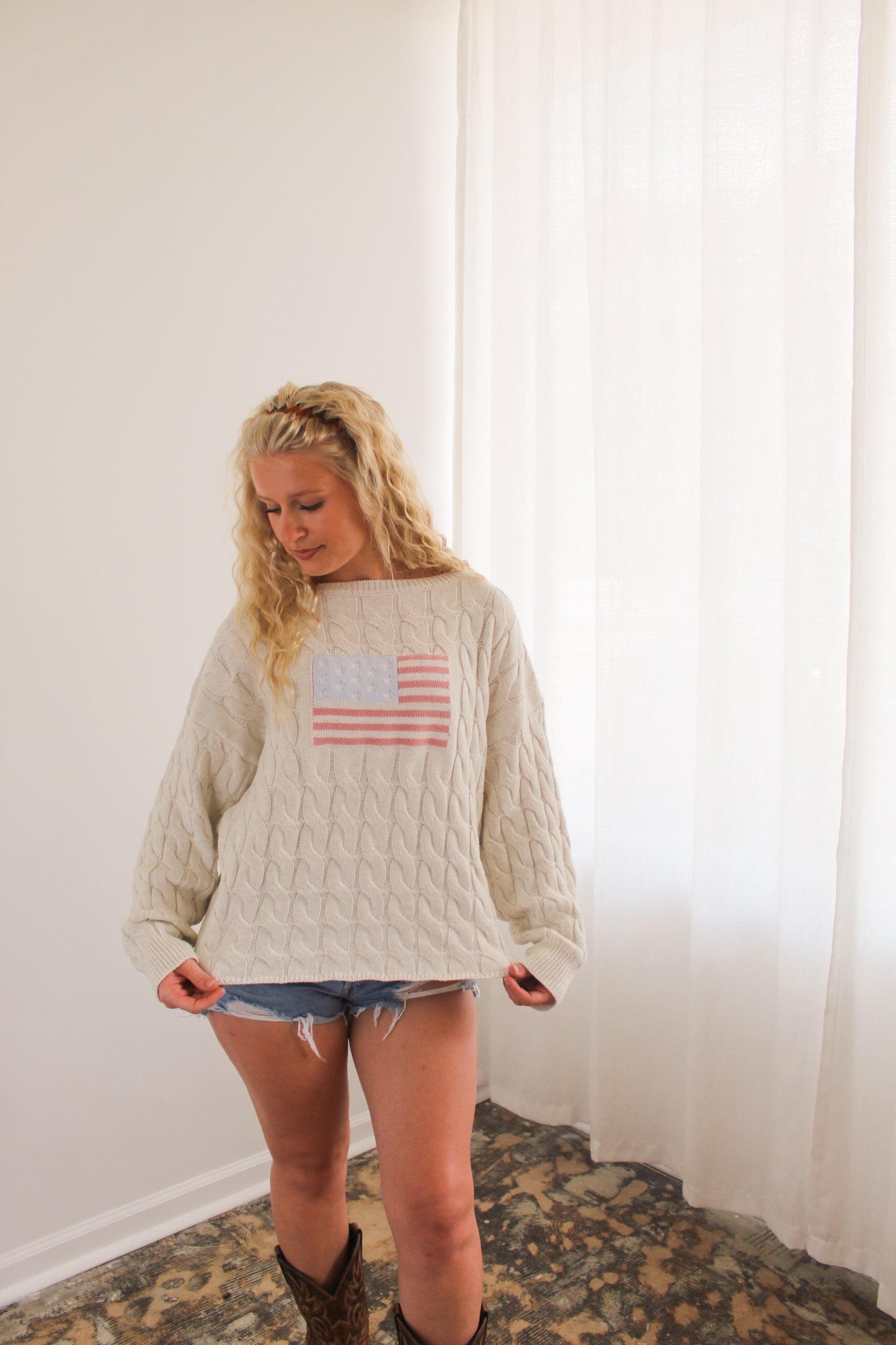 American Flag Cable Knit Sweater