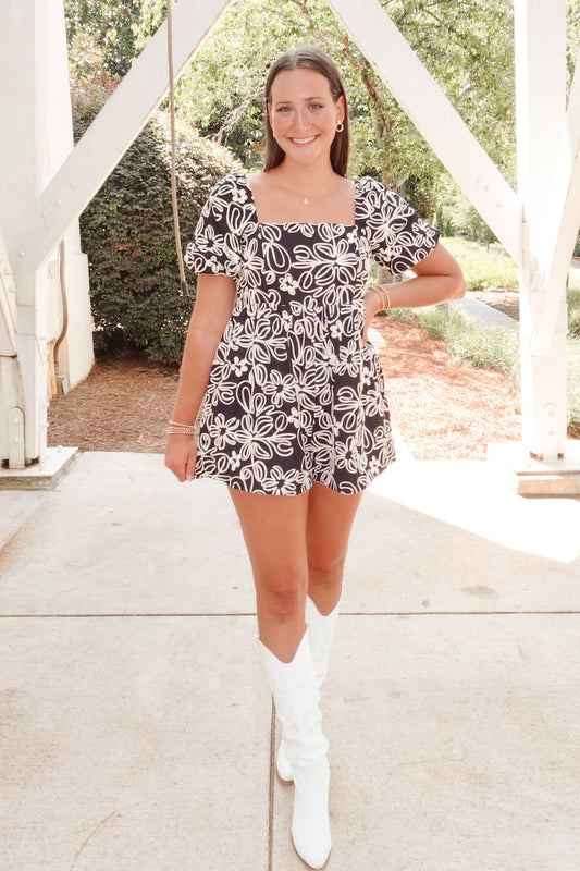 Black and White Floral Romper