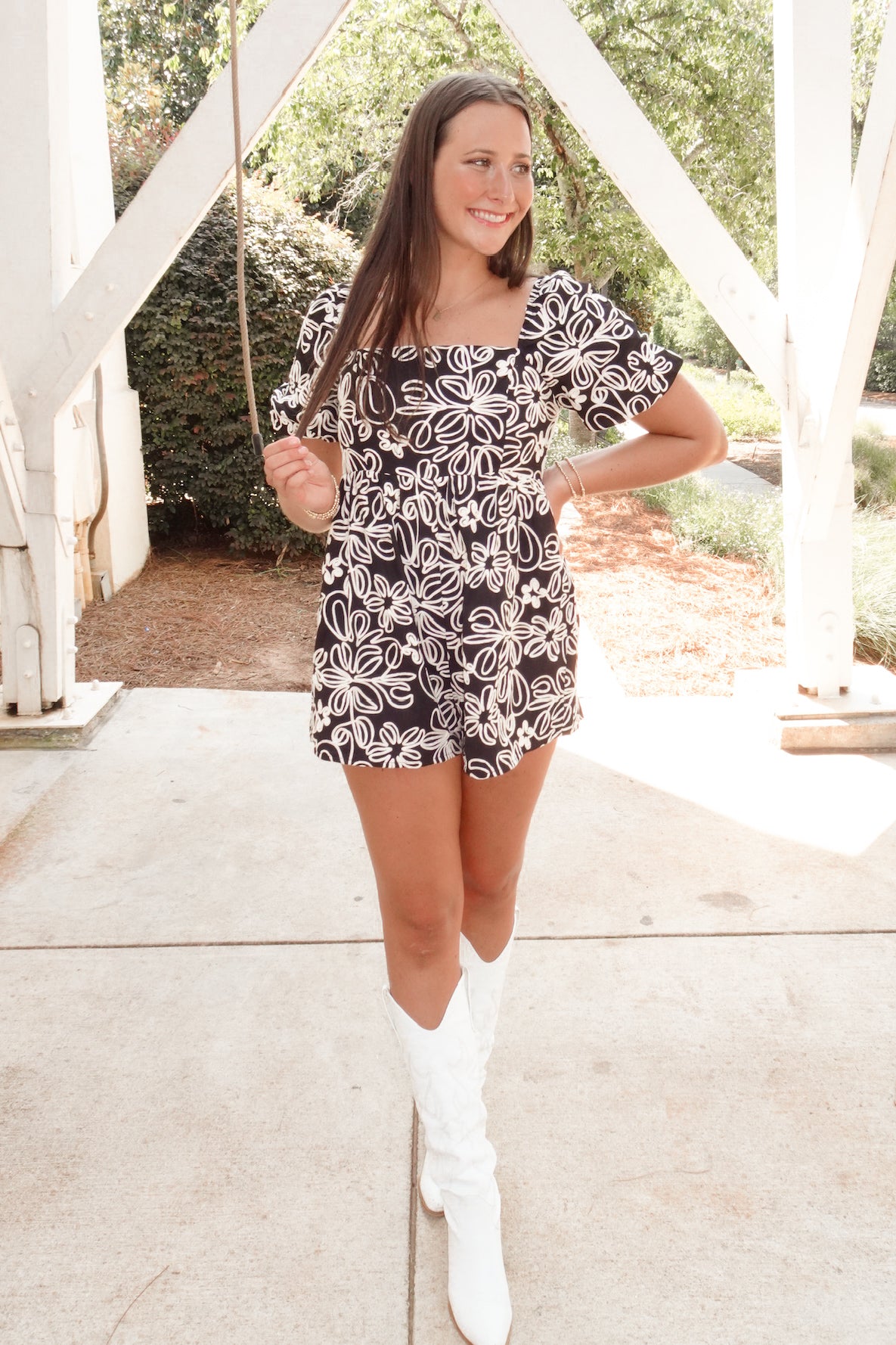 Black and White Floral Romper