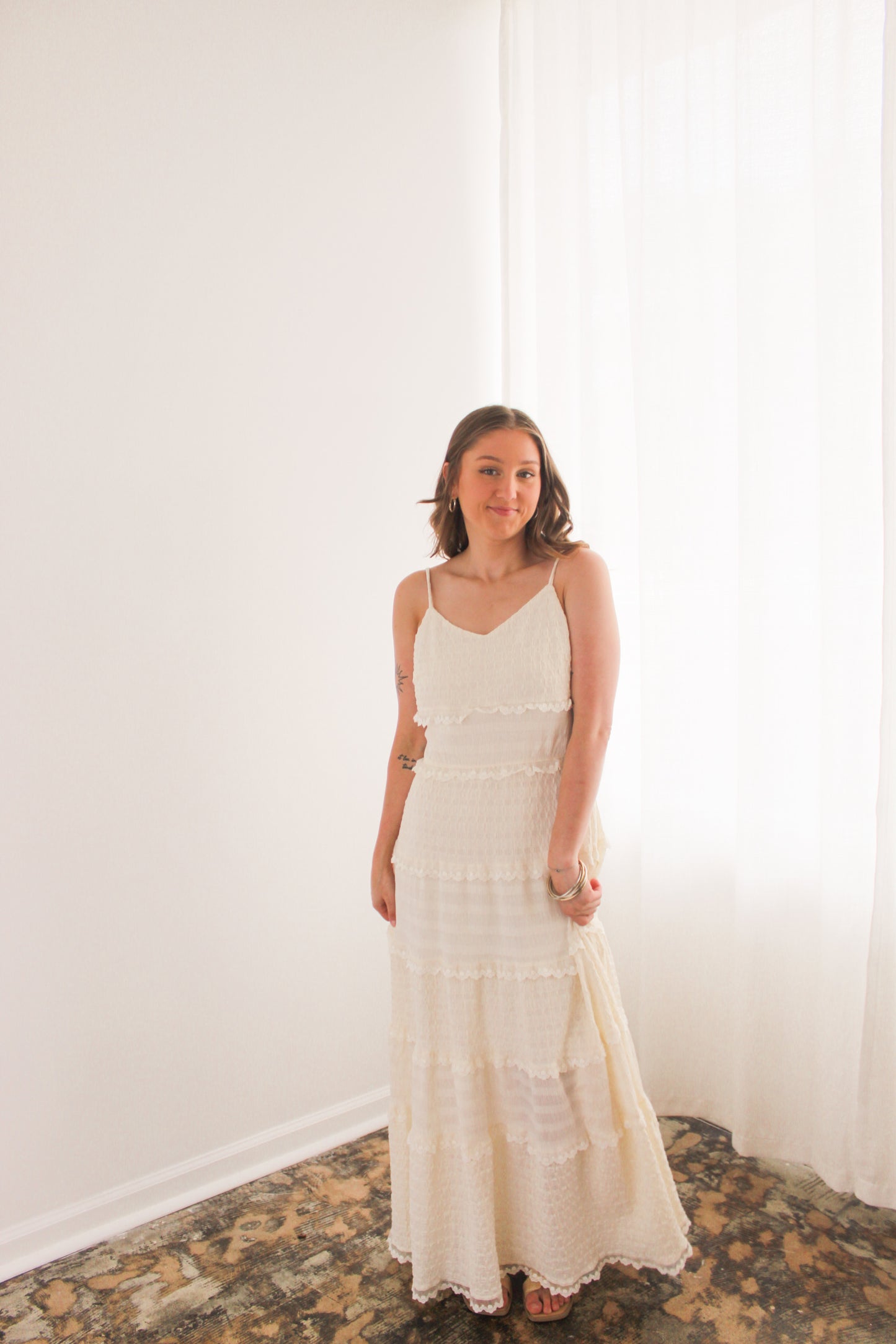 Ivory Sleeveless Tiered Maxi Dress