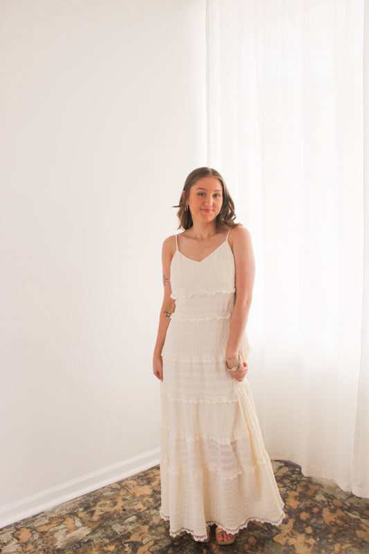 Ivory Sleeveless Tiered Maxi Dress