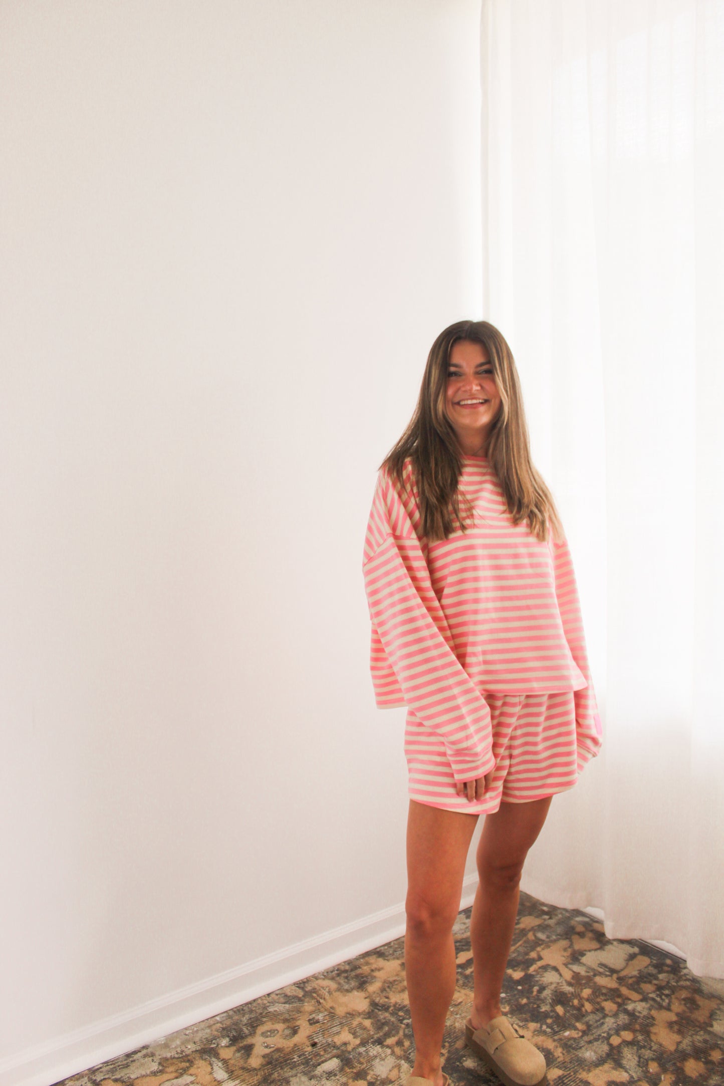 Pink & Cream Stripe Lounge Set