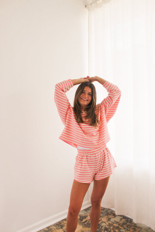 Pink & Cream Stripe Lounge Set