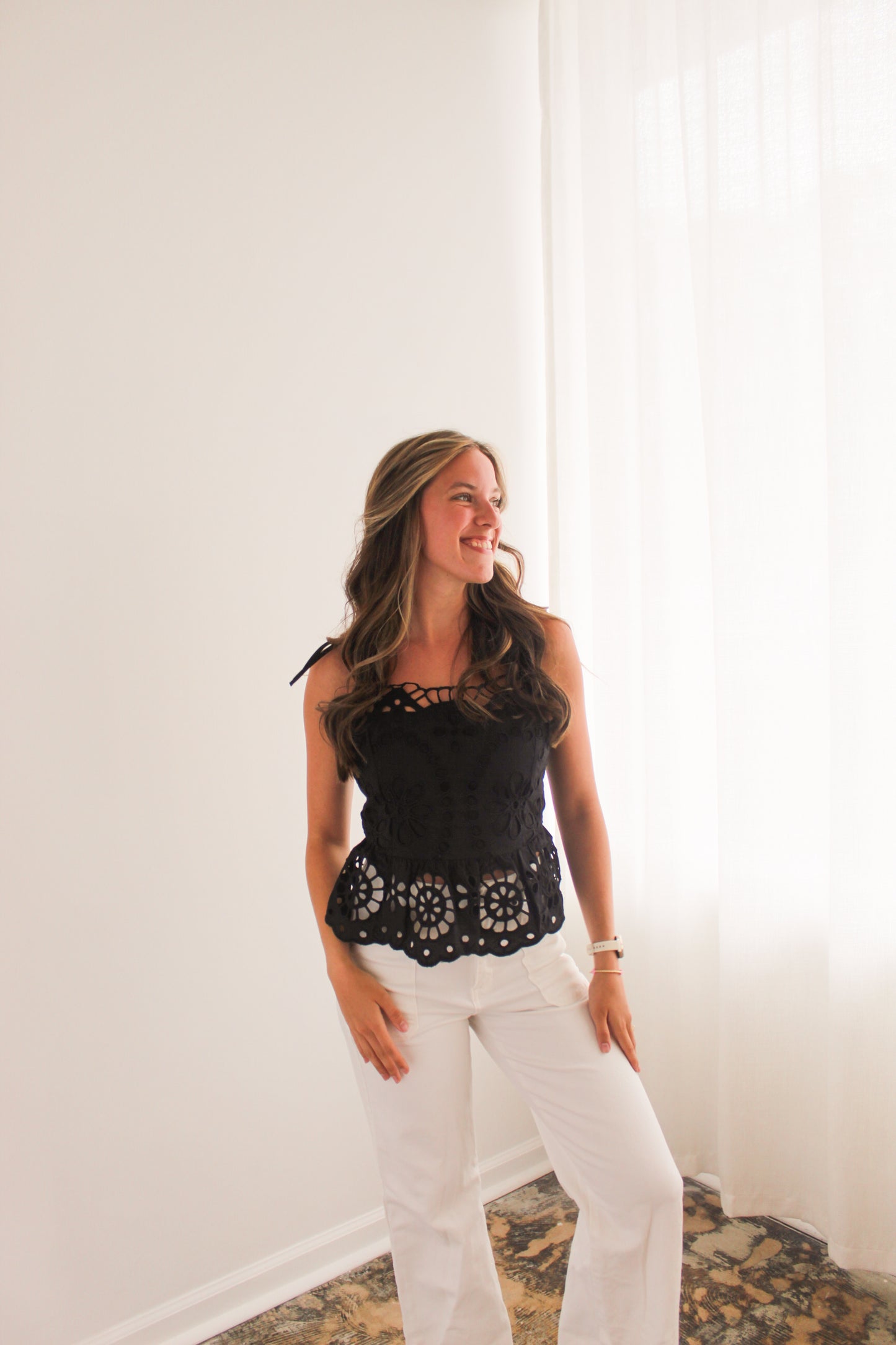 Black Eyelet Sleeveless Top