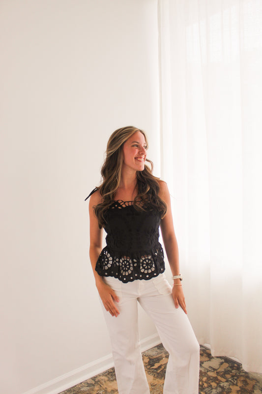 Black Eyelet Sleeveless Top
