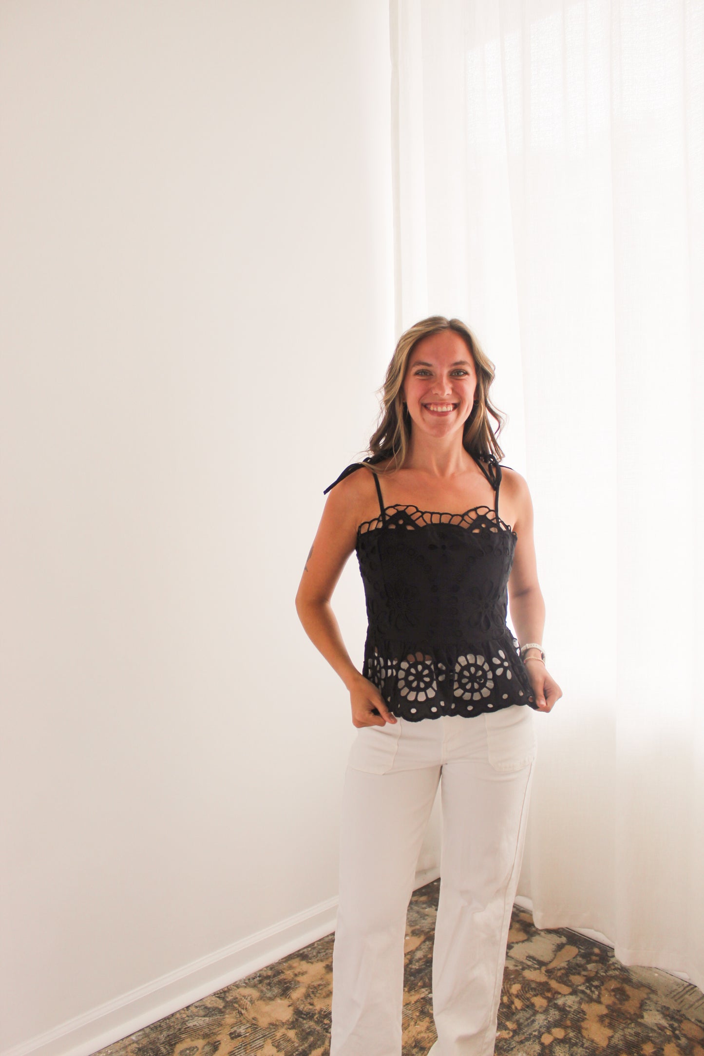 Black Eyelet Sleeveless Top