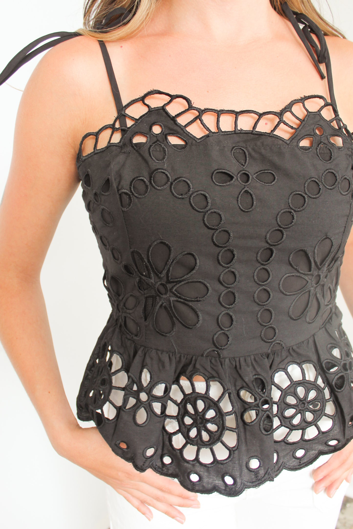 Black Eyelet Sleeveless Top