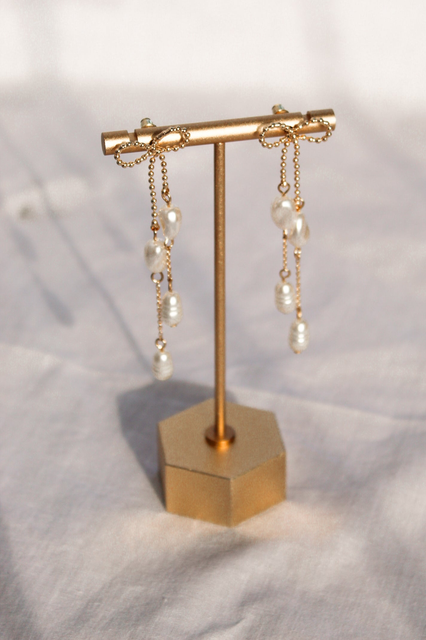 Gold and Pearl Bow Earrings