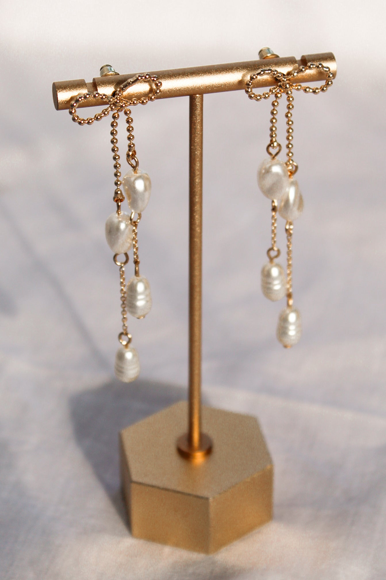 Gold and Pearl Bow Earrings