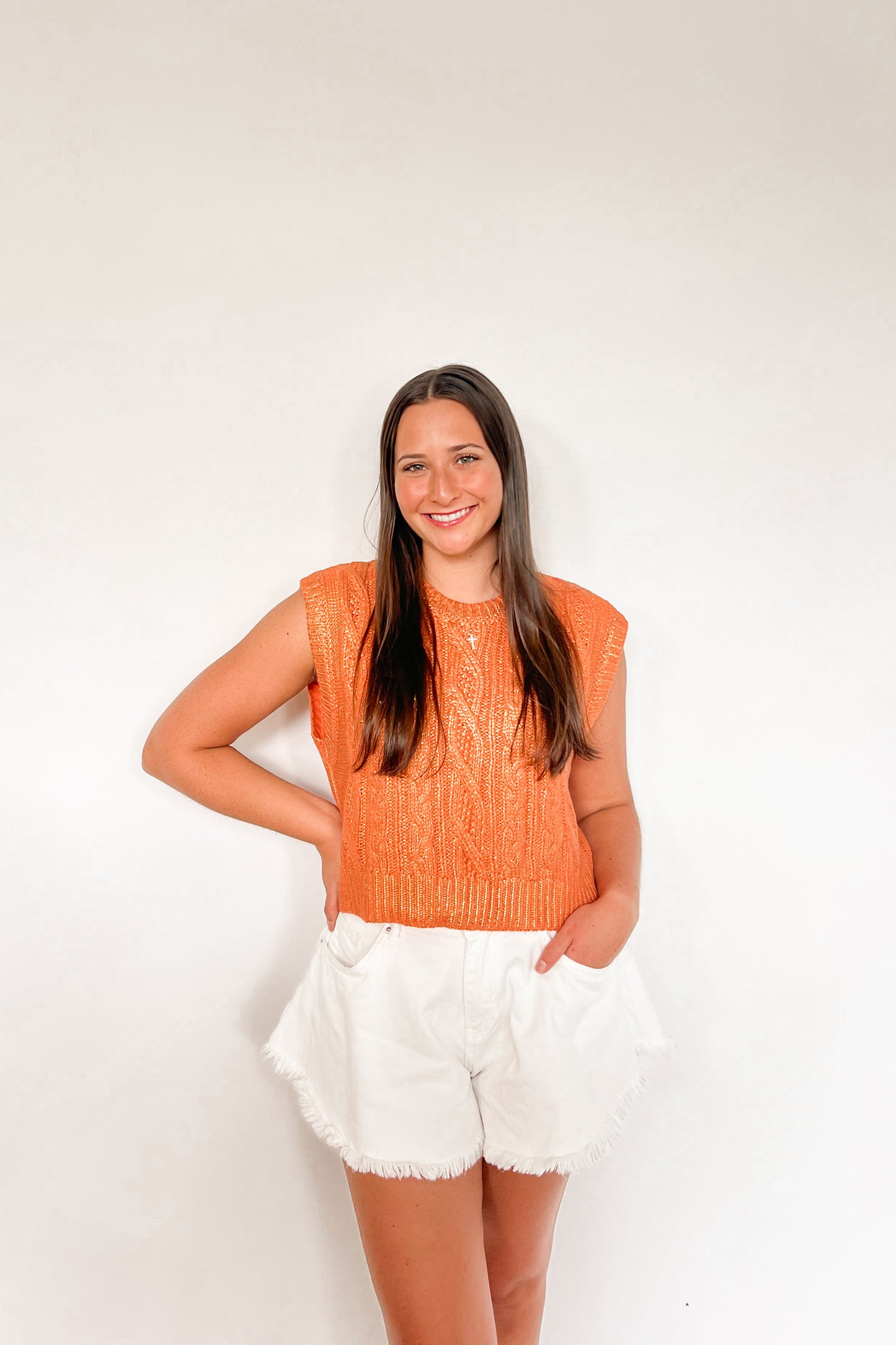 Orange Metallic Sweater Vest