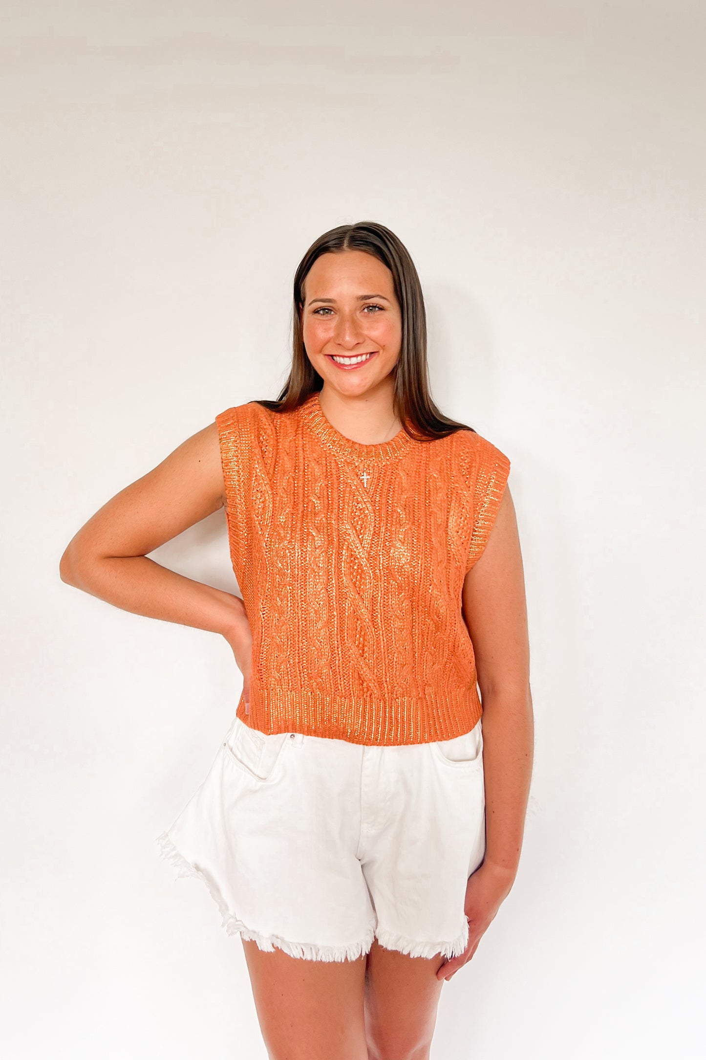 Orange Metallic Sweater Vest