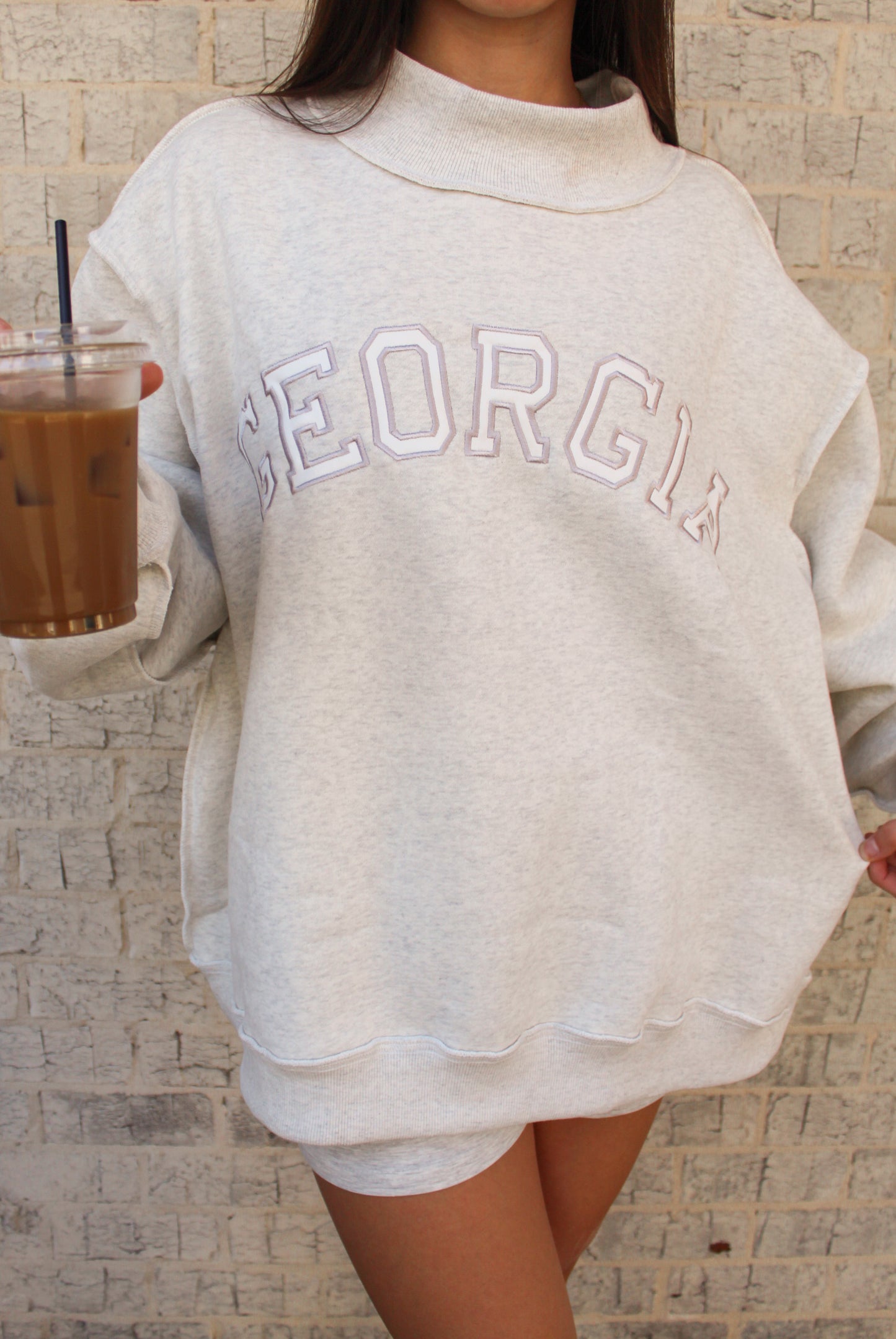 PREORDER - Georgia Heather Grey Mock Neck Sweatshirt (11/05 SHIP DATE)