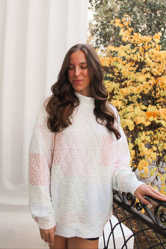 Quilted Pastel Mock Neck Sweater
