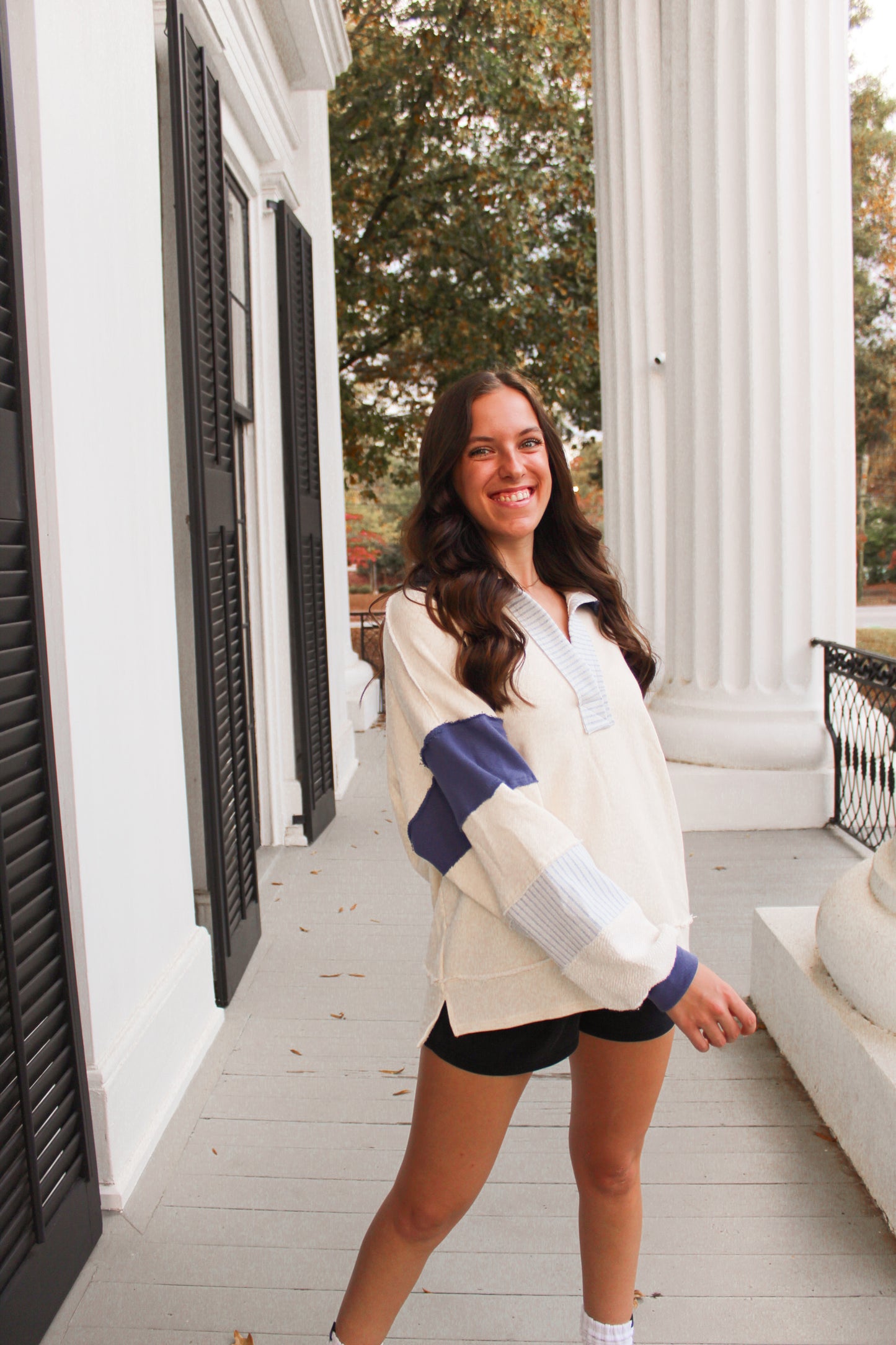 Ivory & Navy Color Block Stripe Sweater