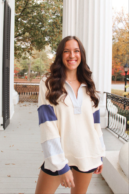 Ivory & Navy Color Block Stripe Sweater
