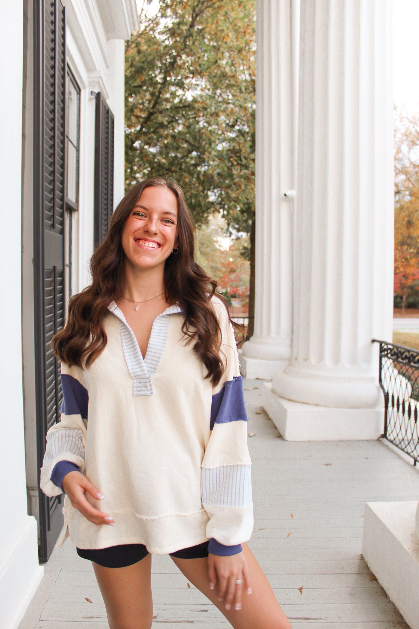 Ivory & Navy Color Block Stripe Sweater
