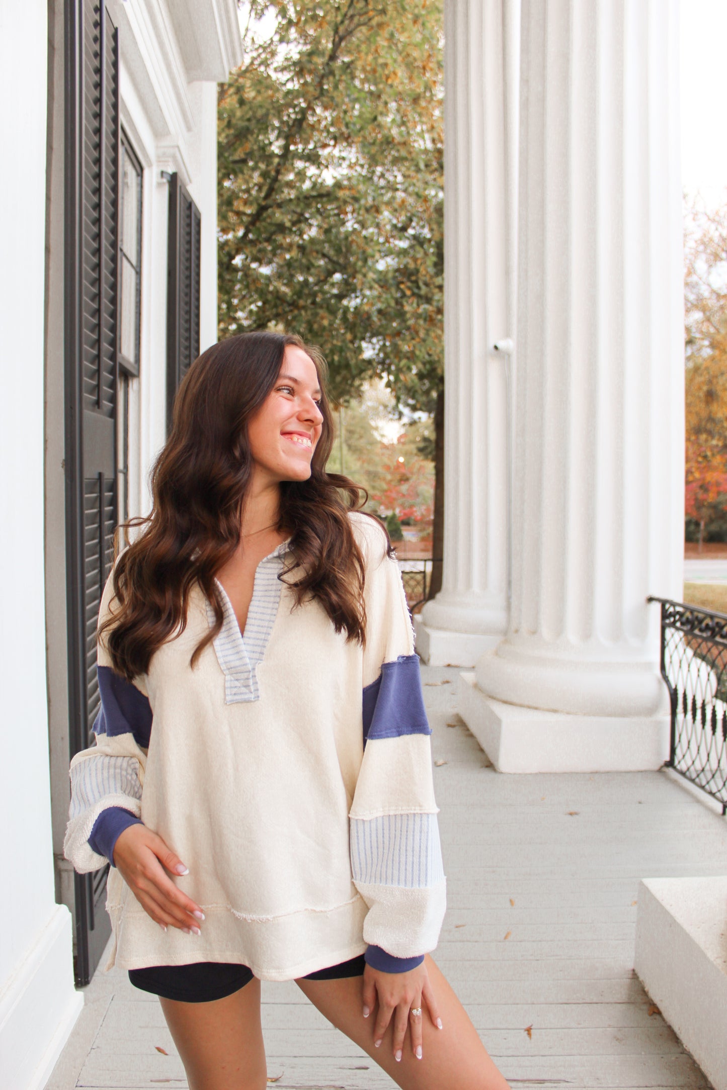 Ivory & Navy Color Block Stripe Sweater