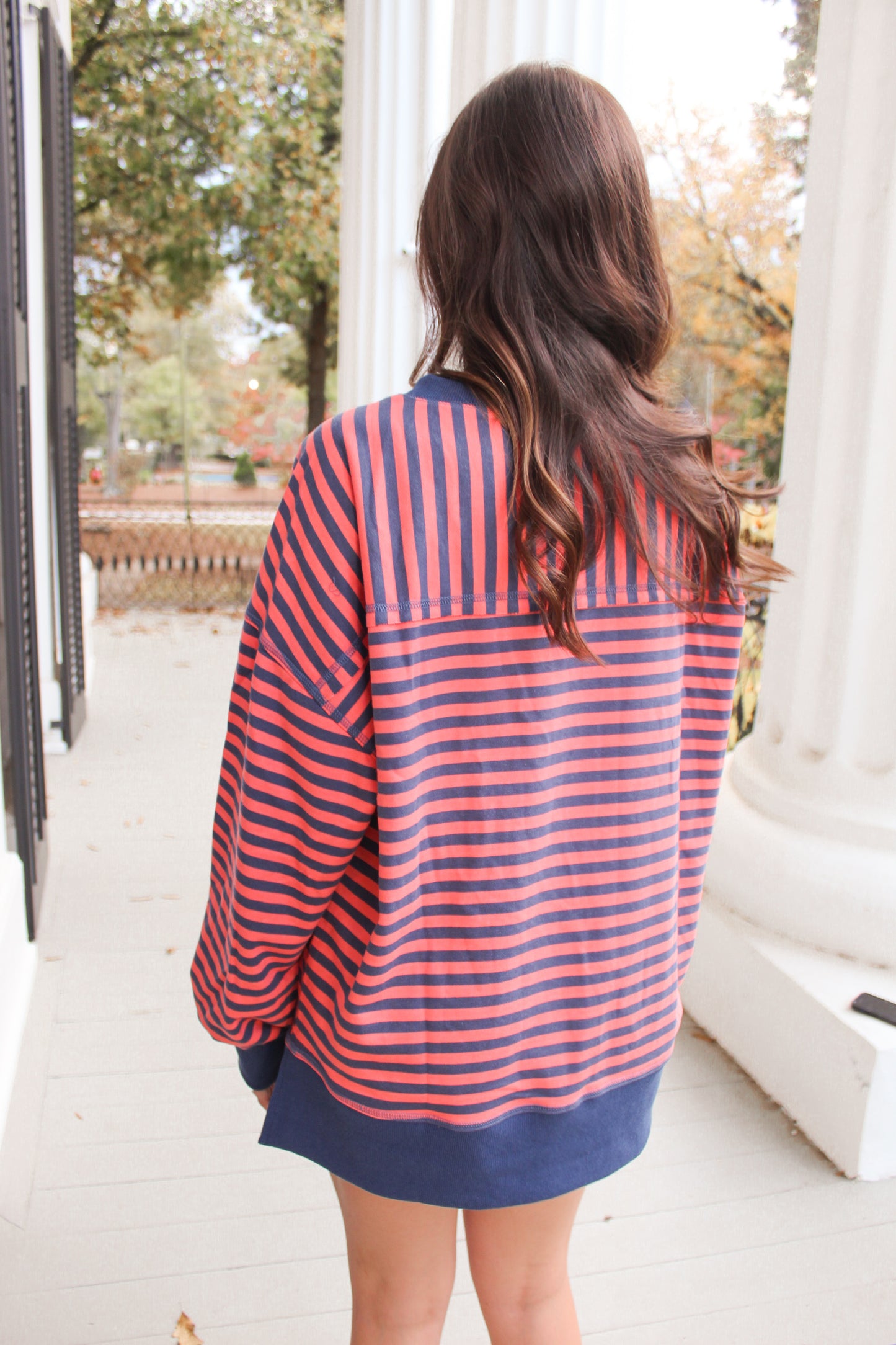 Coral & Navy Stripe Top