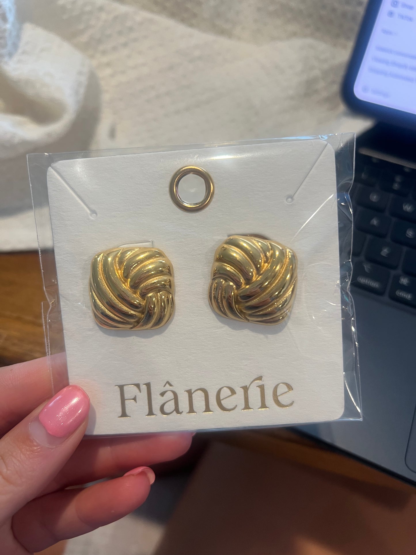 Square Textured Gold Earrings