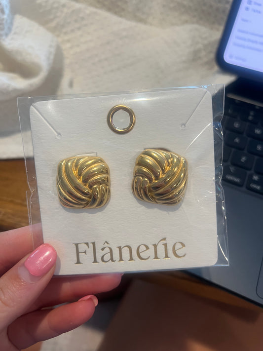 Square Textured Gold Earrings
