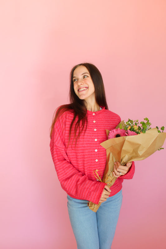 Hot Pink Stripe Cardigan