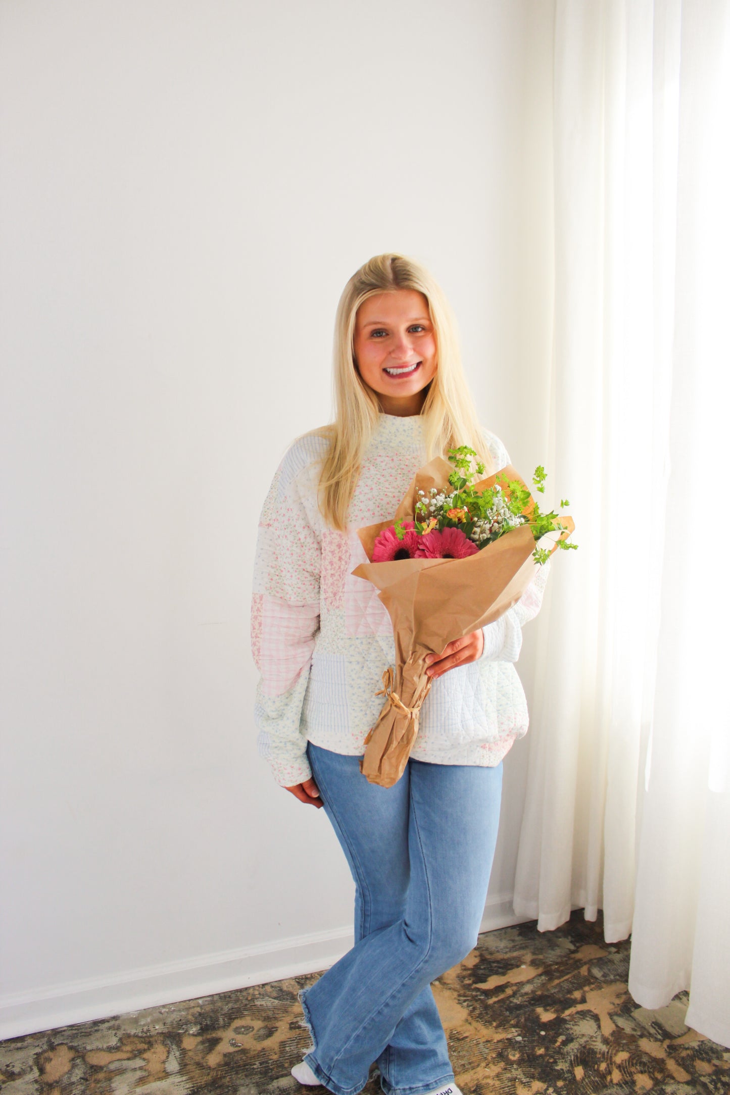 Quilted Pastel Mock Neck Sweater