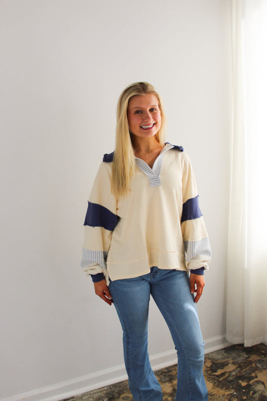 Ivory & Navy Color Block Stripe Sweater