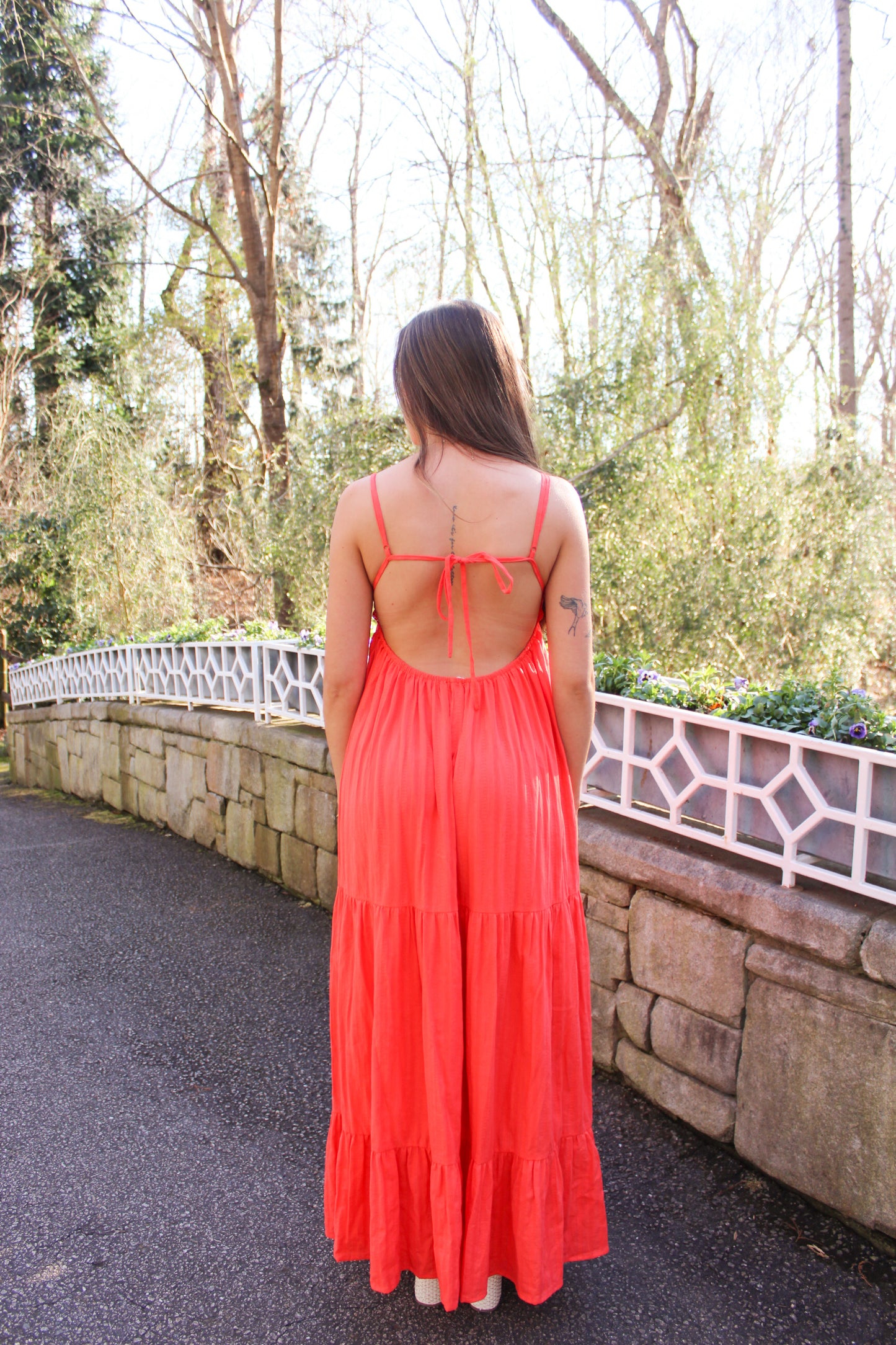 Orange Tiered Backless Maxi Dress