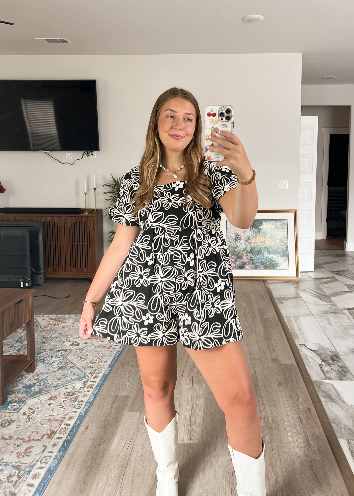 Black and White Floral Romper