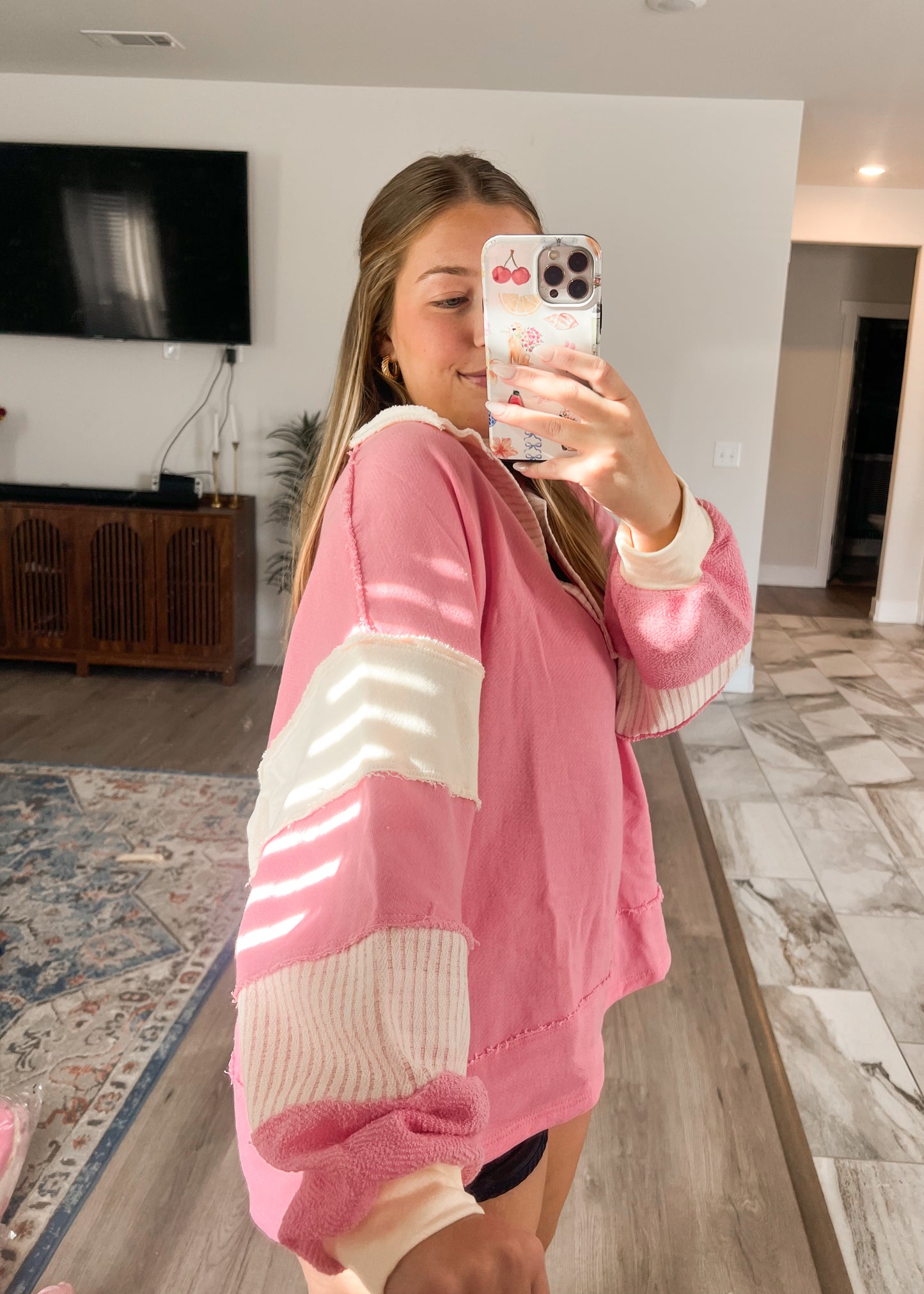 Pink & Ivory Stripe Sweatshirt