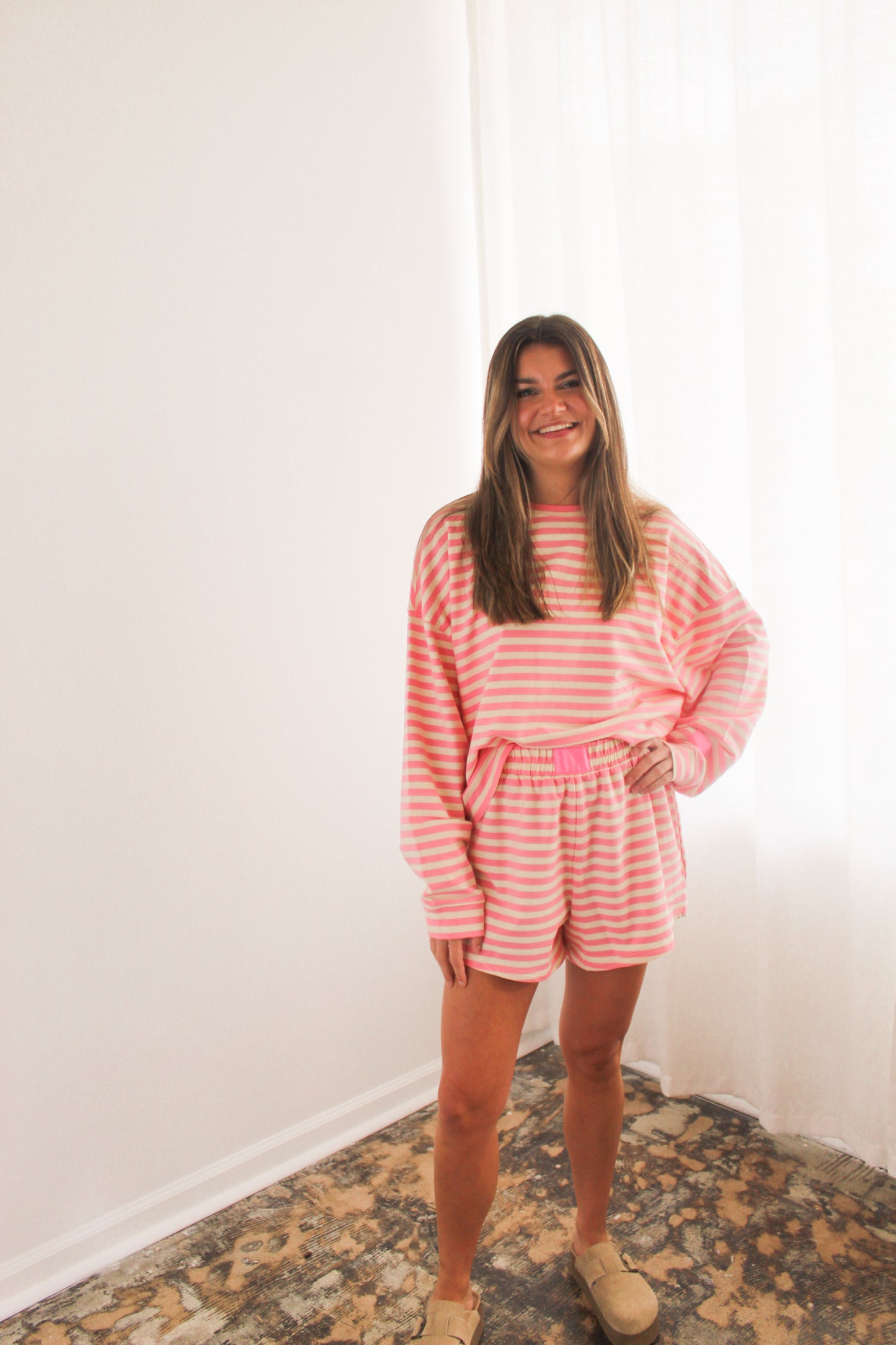 Pink & Cream Stripe Lounge Set