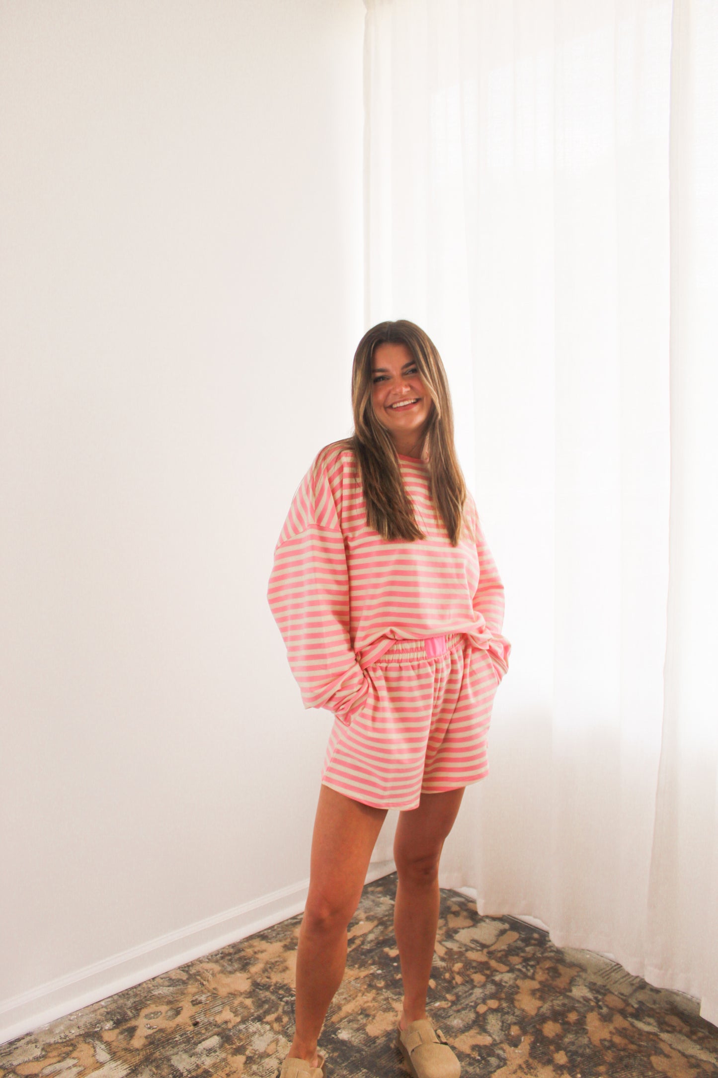 Pink & Cream Stripe Lounge Set